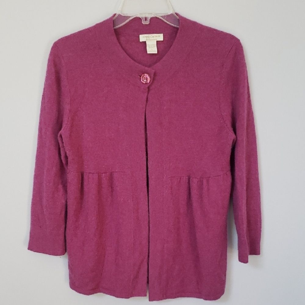 Simply Cashmere Sweater Womens L One Button Open Cardigan Office Business Casual